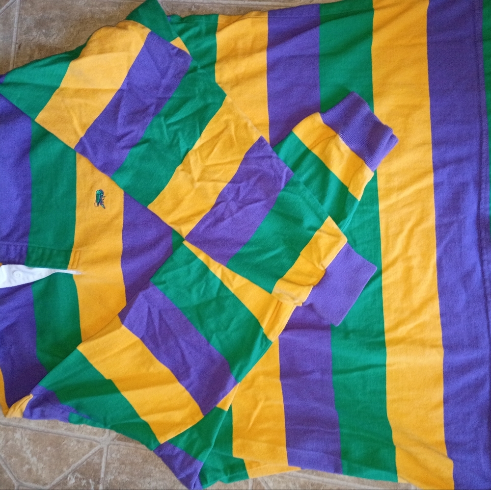 Striped Green, Purple, and Yellow Polo Shirt